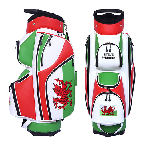 Custom Welsh Flag Golf Bag - My Custom Golf Bag Global - available in Scotland, Wales, London, Liverpool, Bristol, Edinburgh, York, Manchester, Oxford, Newcastle, Glasgow, Birmingham, Leeds, Belfast, Cambridge